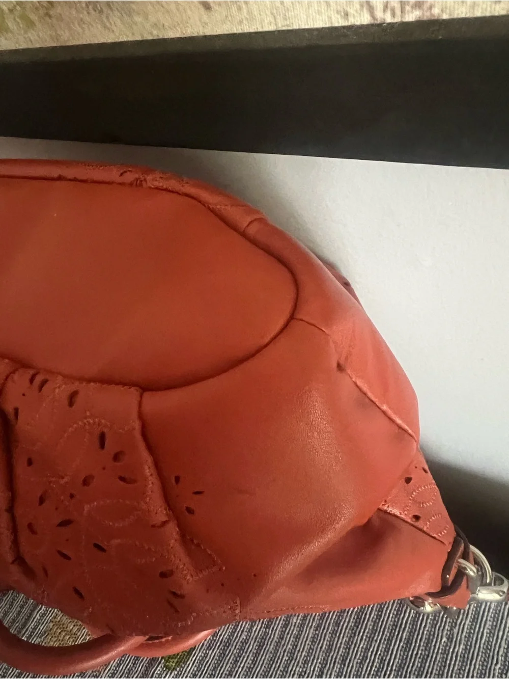 Coach Madison Tossed Lace Lindsey Orange Leather Satchel HTF